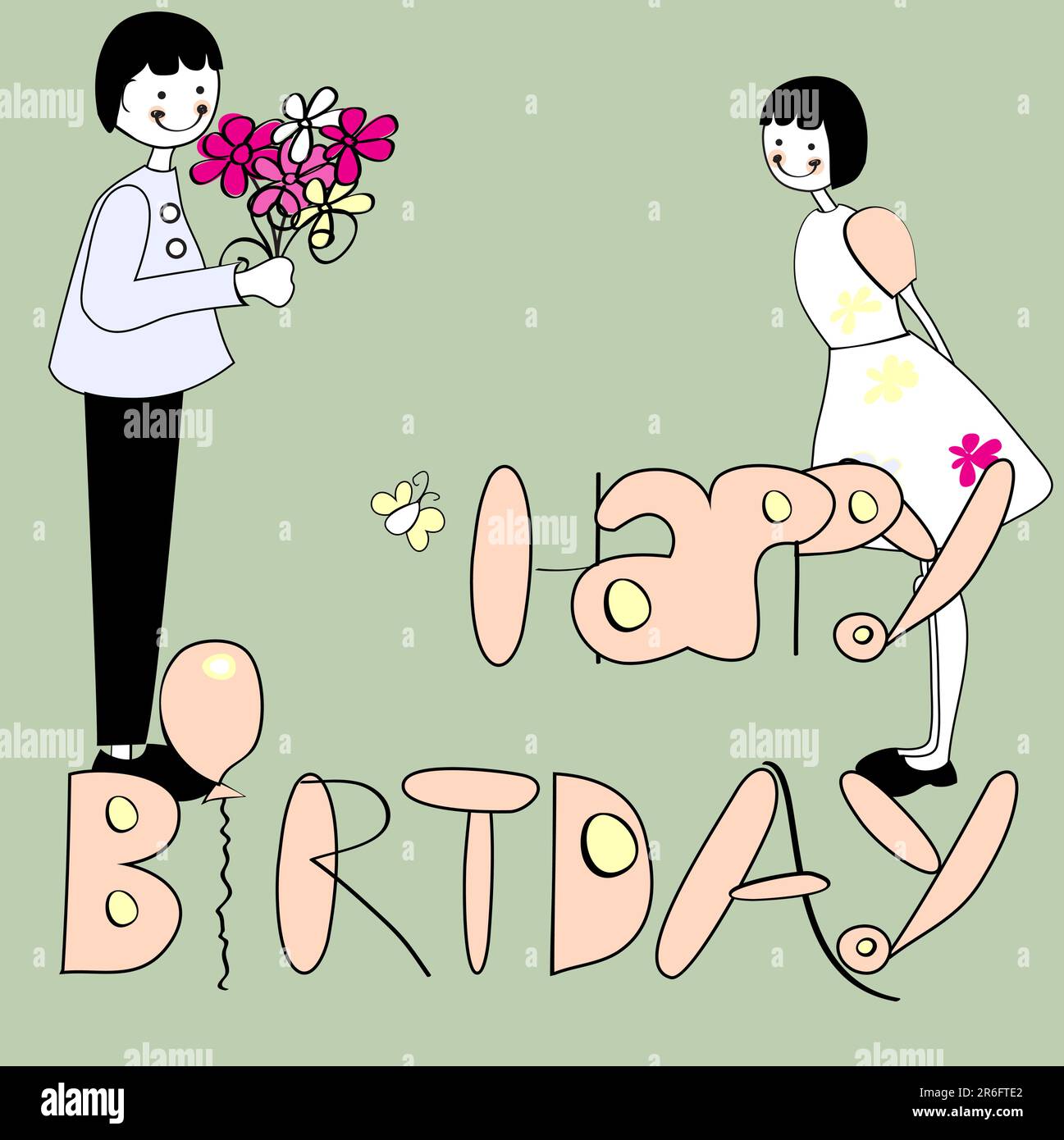 Iscrizione buon compleanno con ragazza e ragazzo Illustrazione Vettoriale Iscrizione buon compleanno con ragazza e ragazzo Illustrazione Vettoriale