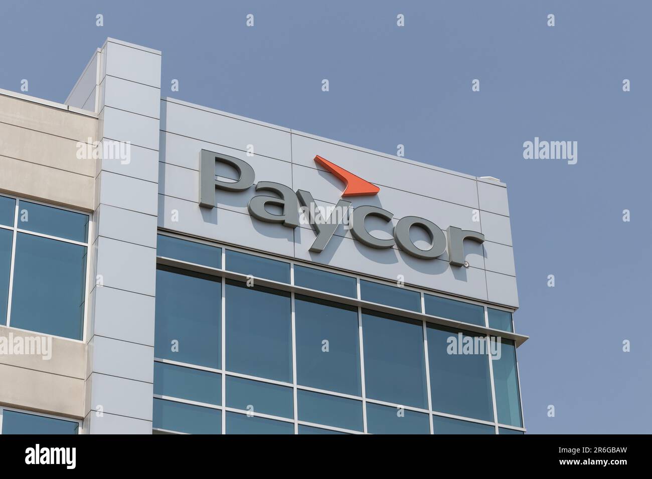 Cincinnati - 8 giugno 2023: Sede globale di Paycor. Paycor HCM fornisce soluzioni SaaS (Software as a Service). Foto Stock