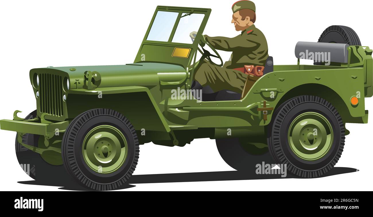 Vector .eps 8 illustrazione della jeep militare. Solo sfumature semplici - nessuna mesh sfumata. Illustrazione Vettoriale