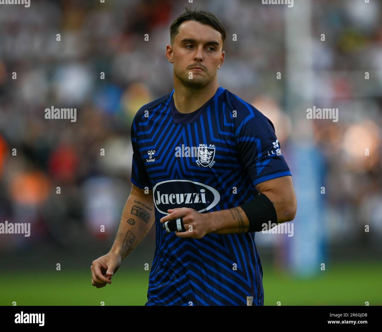 Tex Hoy #1 di Hull FC che si scalda davanti al Betfred Super League Round 15 partita Leigh Leopards vs Hull FC a Leigh Sports Village, Leigh, Regno Unito, 9th giugno 2023 (Foto di Craig Cresswell/News Images) Foto Stock