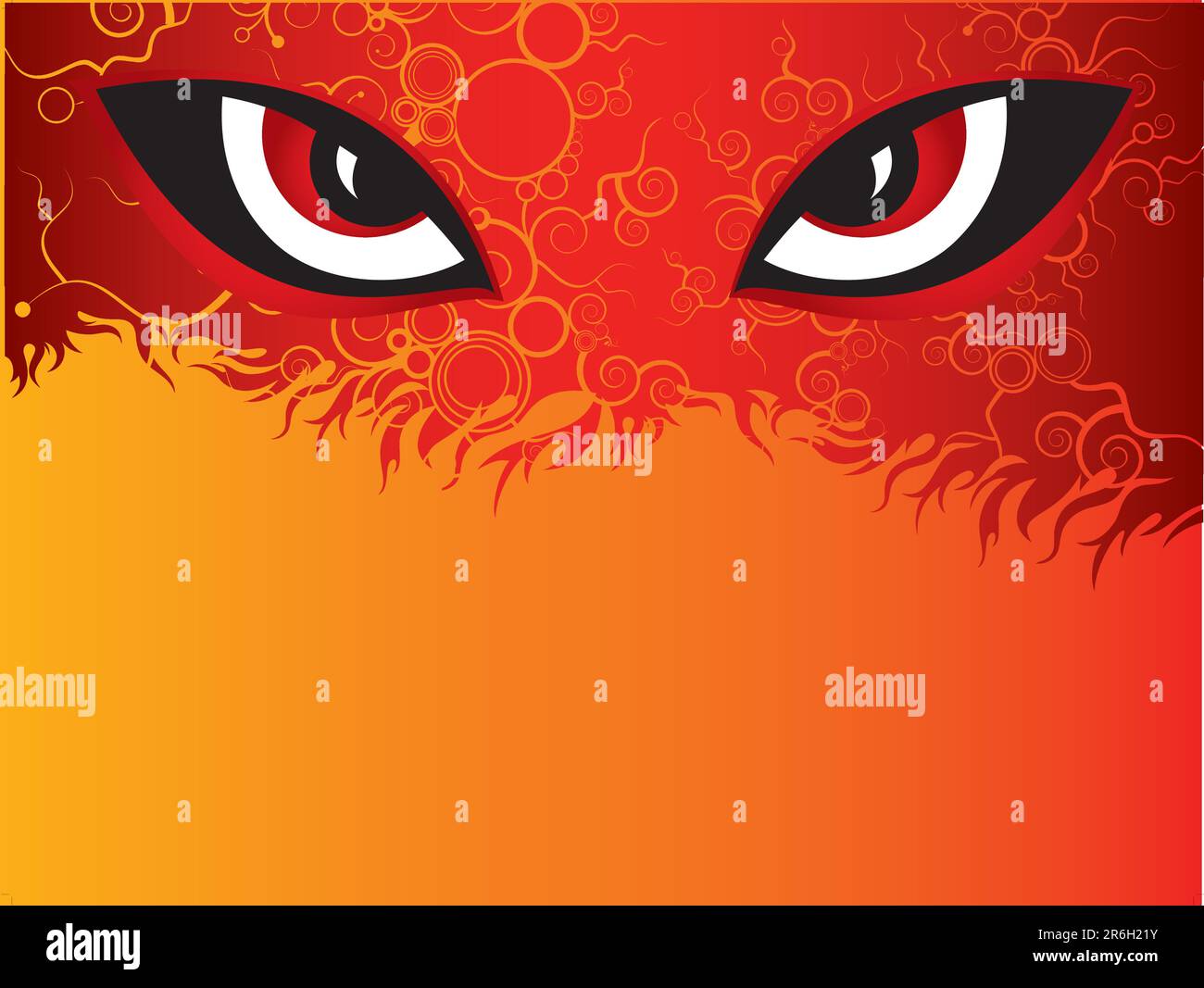 devils eyes sullo sfondo del fuoco Illustrazione Vettoriale