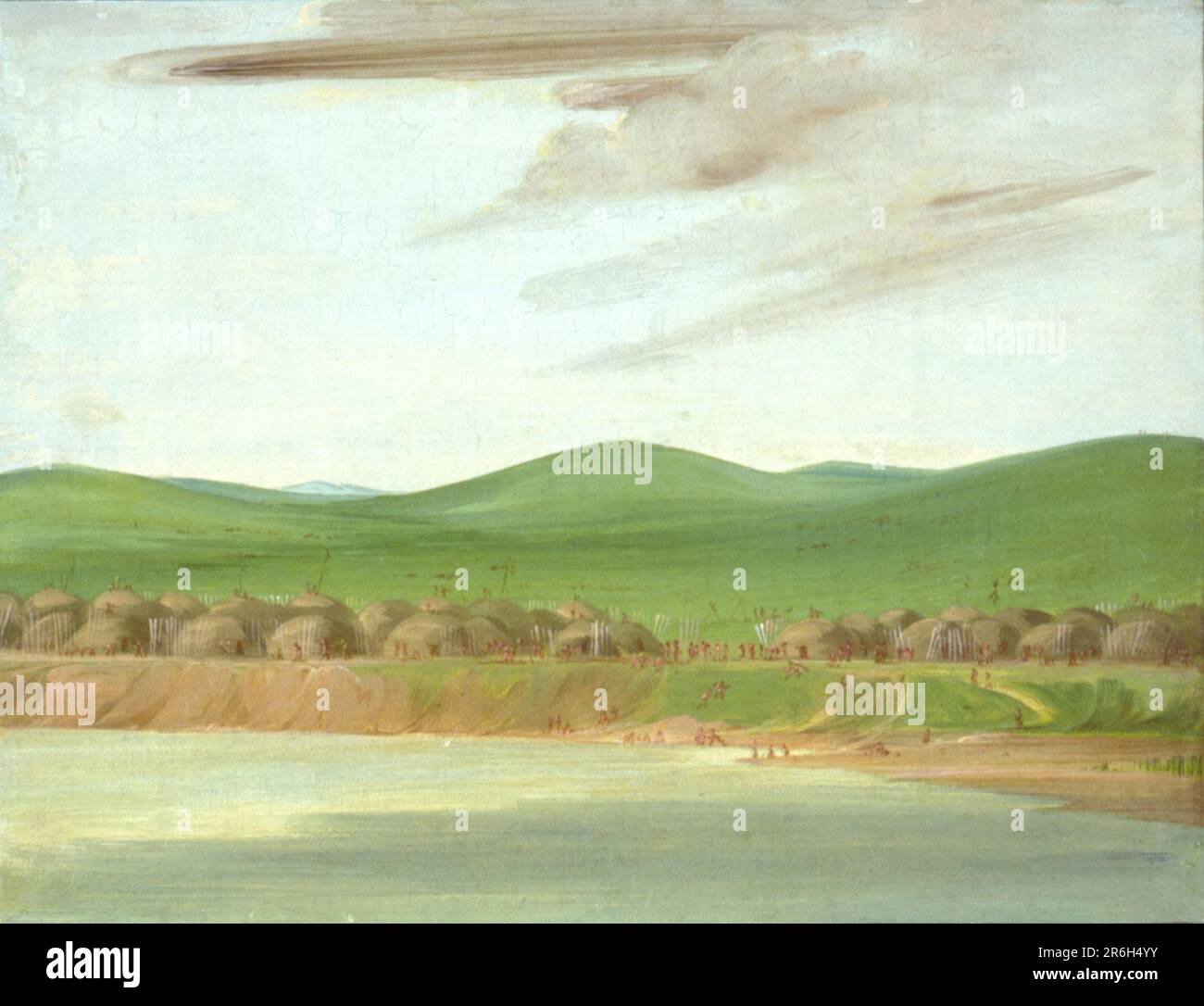 Arikara Villaggio di Lodge coperti dalla Terra, 1600 miglia sopra St. Louis. olio su tela. Data: 1832. Museo: Smithsonian American Art Museum. Foto Stock
