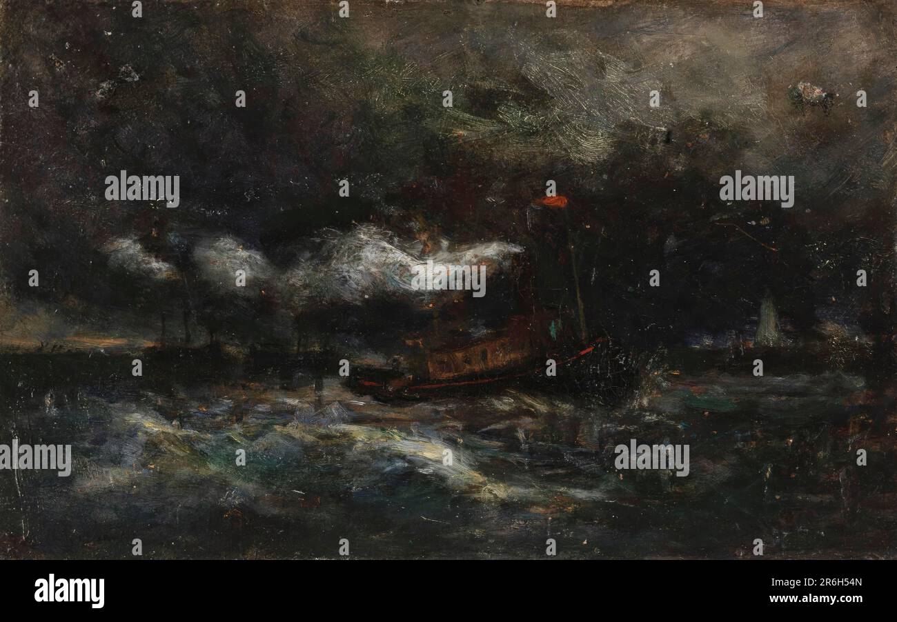Squall, Brenton Light (barca in tempesta, faro sullo sfondo). Data: N.d. olio su cartone montato su legno. Museo: Smithsonian American Art Museum. Foto Stock