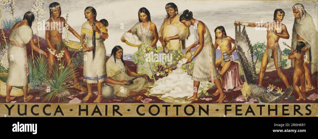 Yucca, capelli, cotone, piume (studio murale). Data: CA. 1933-1943. tempera su cartone montato su fibra. Museo: Smithsonian American Art Museum. Foto Stock Yucca, capelli, cotone, piume (studio murale). Data: CA. 1933-1943. tempera su cartone montato su fibra. Museo: Smithsonian American Art Museum. Foto Stock