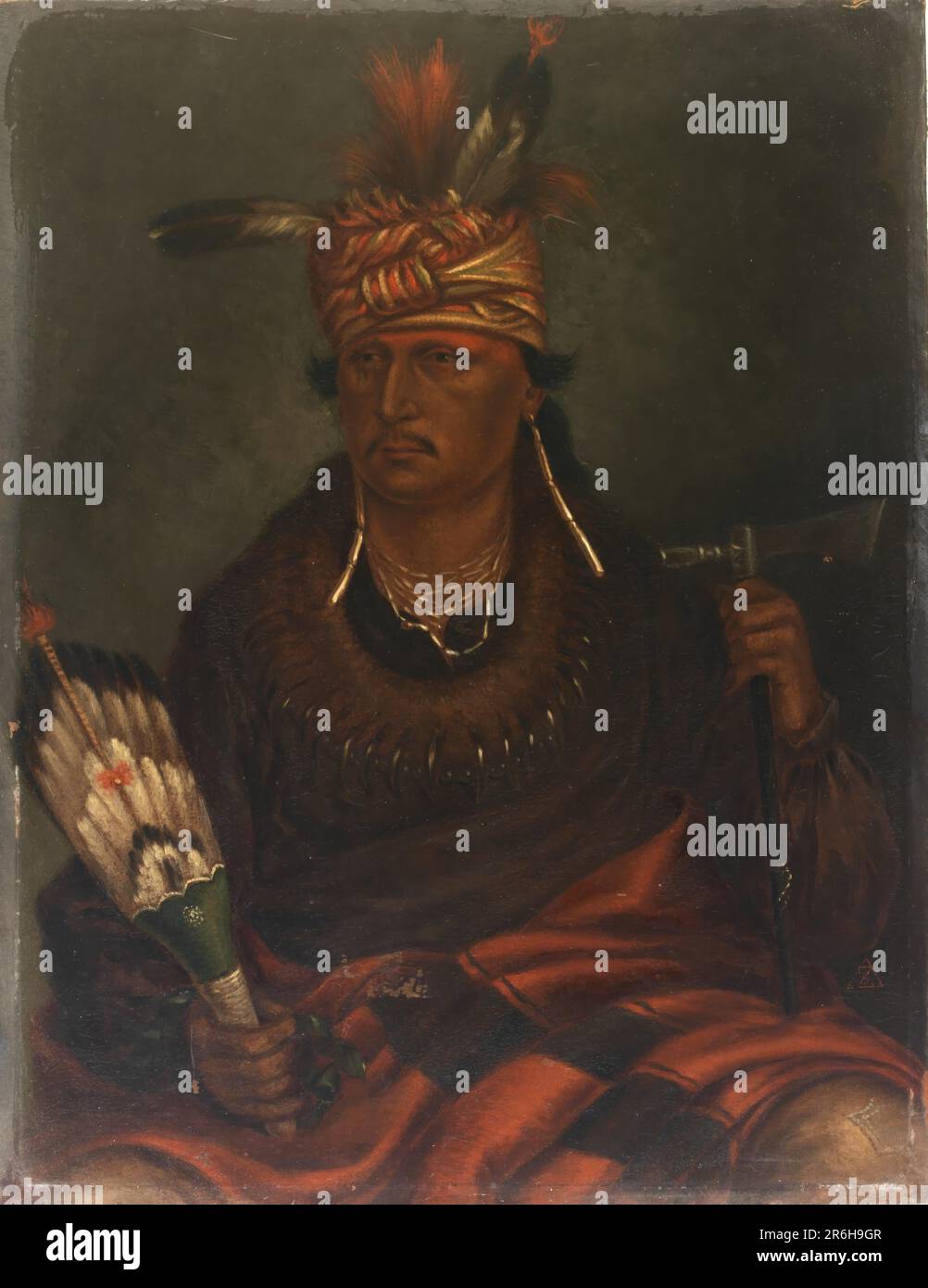 Chetan-woa-kutoa-mang (The Hawk Who Hunts Walking). Data: CA. 1887. Olio su cartone. Museo: Smithsonian American Art Museum. Foto Stock