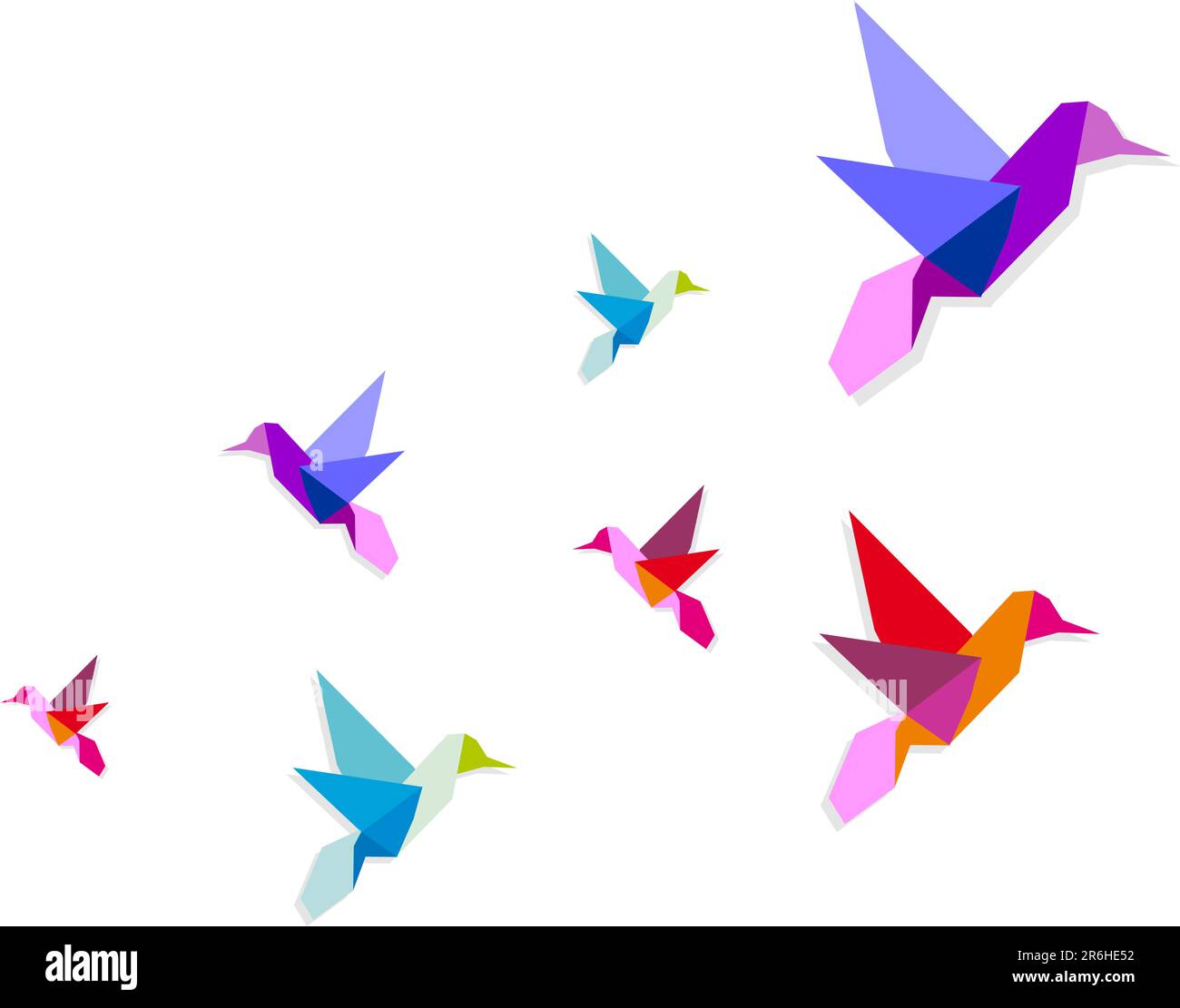 Gruppo di origami vari colori vibranti colibrì. File vettoriale disponibile. Illustrazione Vettoriale