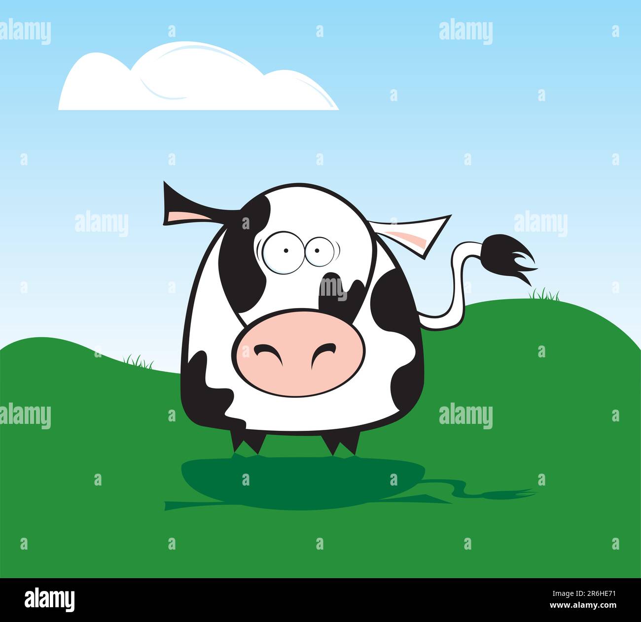 Mucca nel prato che sembra sorpresa Illustrazione Vettoriale