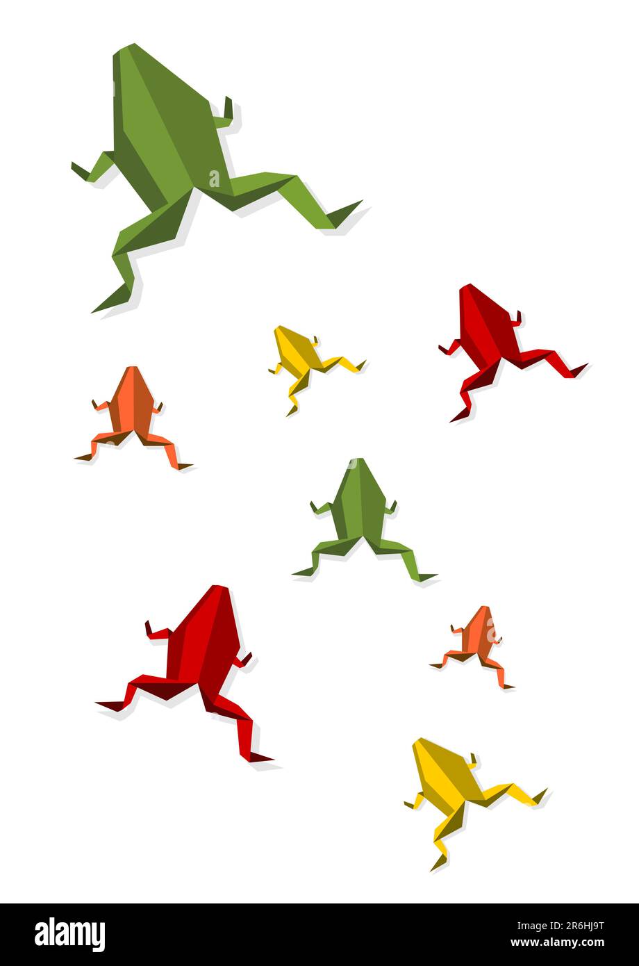 Gruppo di origami vari colori vibranti rana. File vettoriale disponibile. Illustrazione Vettoriale