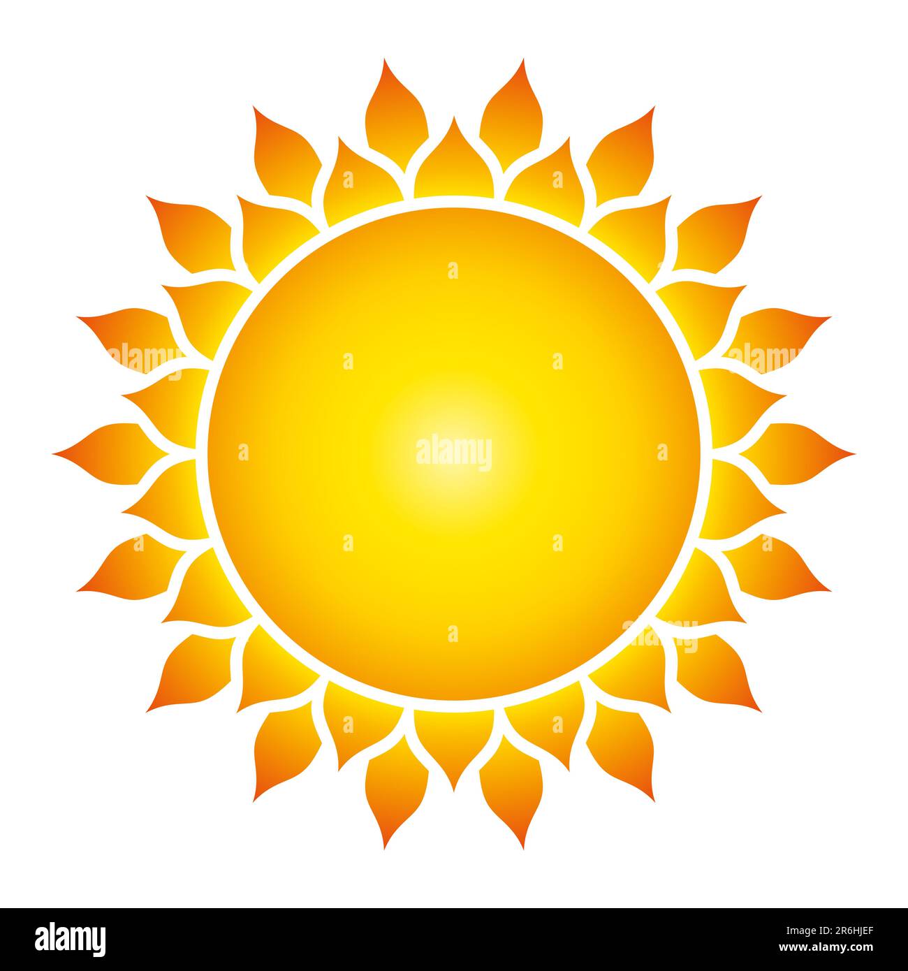 Simbolo del sole e disco solare con trentasei fiamme. Luminoso, colorato e dorato modello di girasole. Geometria Sacra, modellata sulla ripetizione del cerchio di ritaglio. Foto Stock