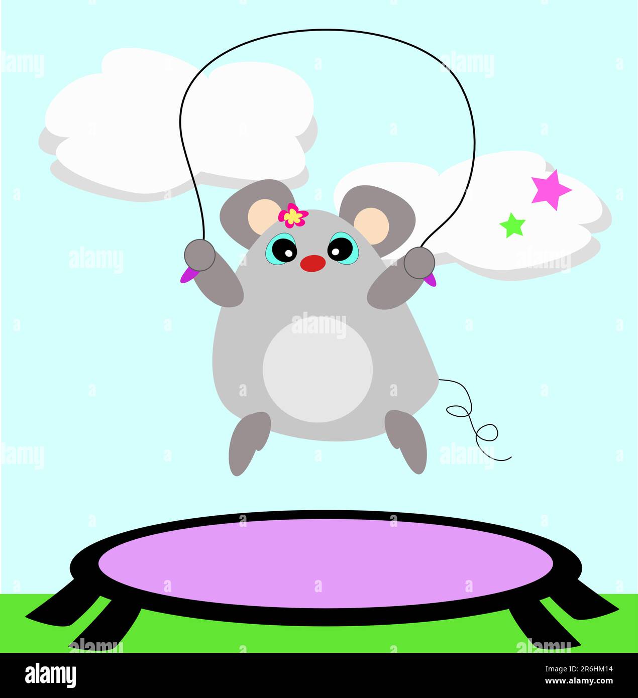 Questo topo ama saltare la corda e sul trampolino. Illustrazione Vettoriale
