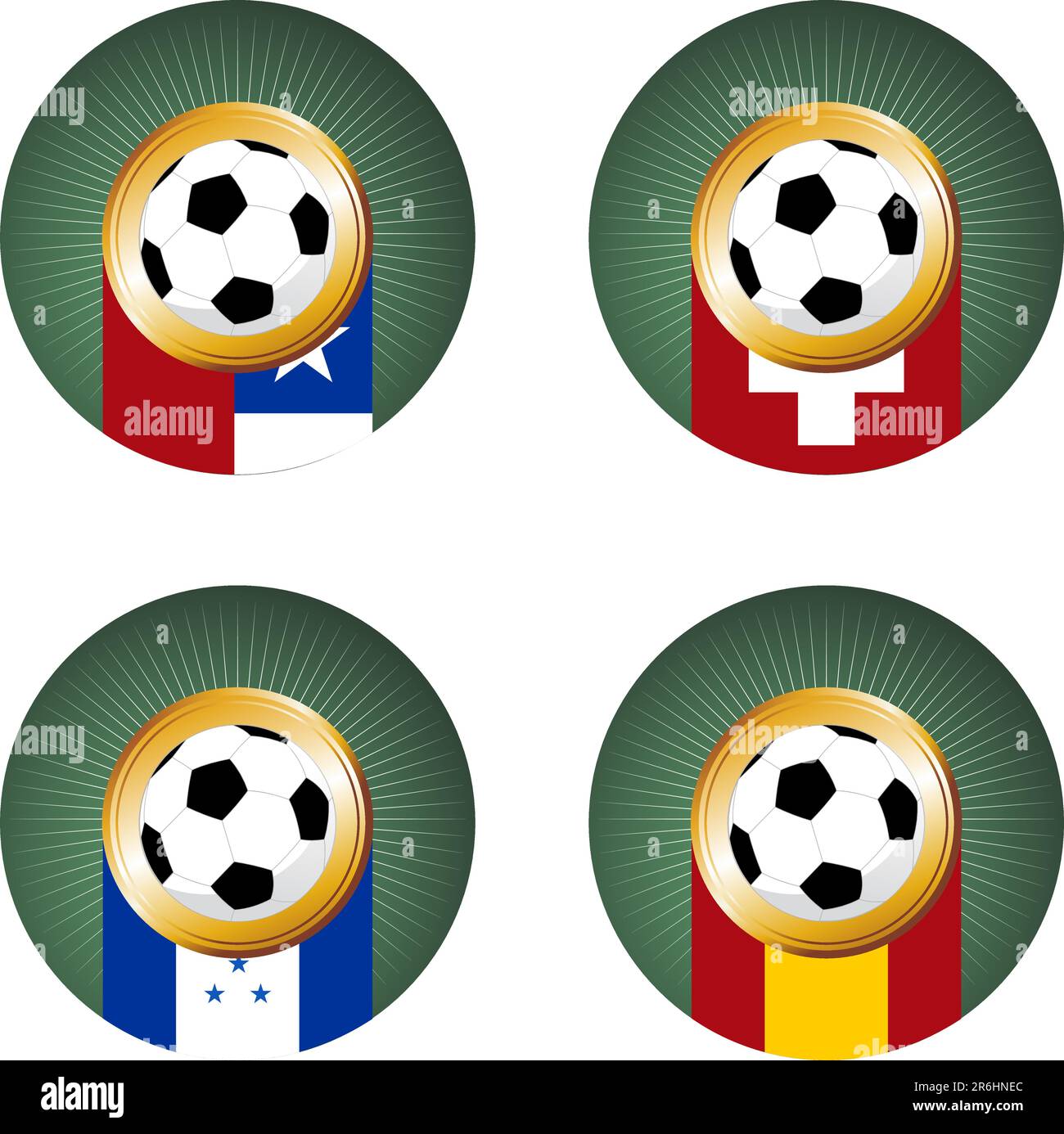 Composizione con palloni da calcio nei flag di ciascun paese del gruppo H per il 2010 Coppa del Mondo Illustrazione Vettoriale