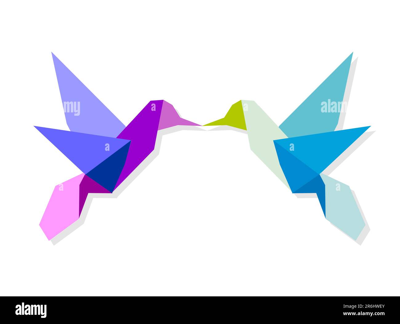 Paio di origami colori vibranti hummingbird dando un bacio. File vettoriale disponibile. Illustrazione Vettoriale