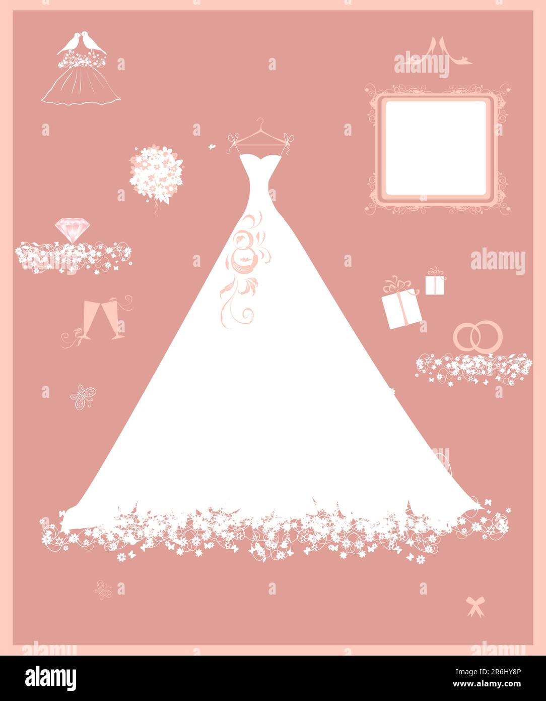 Negozio di nozze, abito bianco e accessorio Illustrazione Vettoriale Negozio di nozze, abito bianco e accessorio Illustrazione Vettoriale