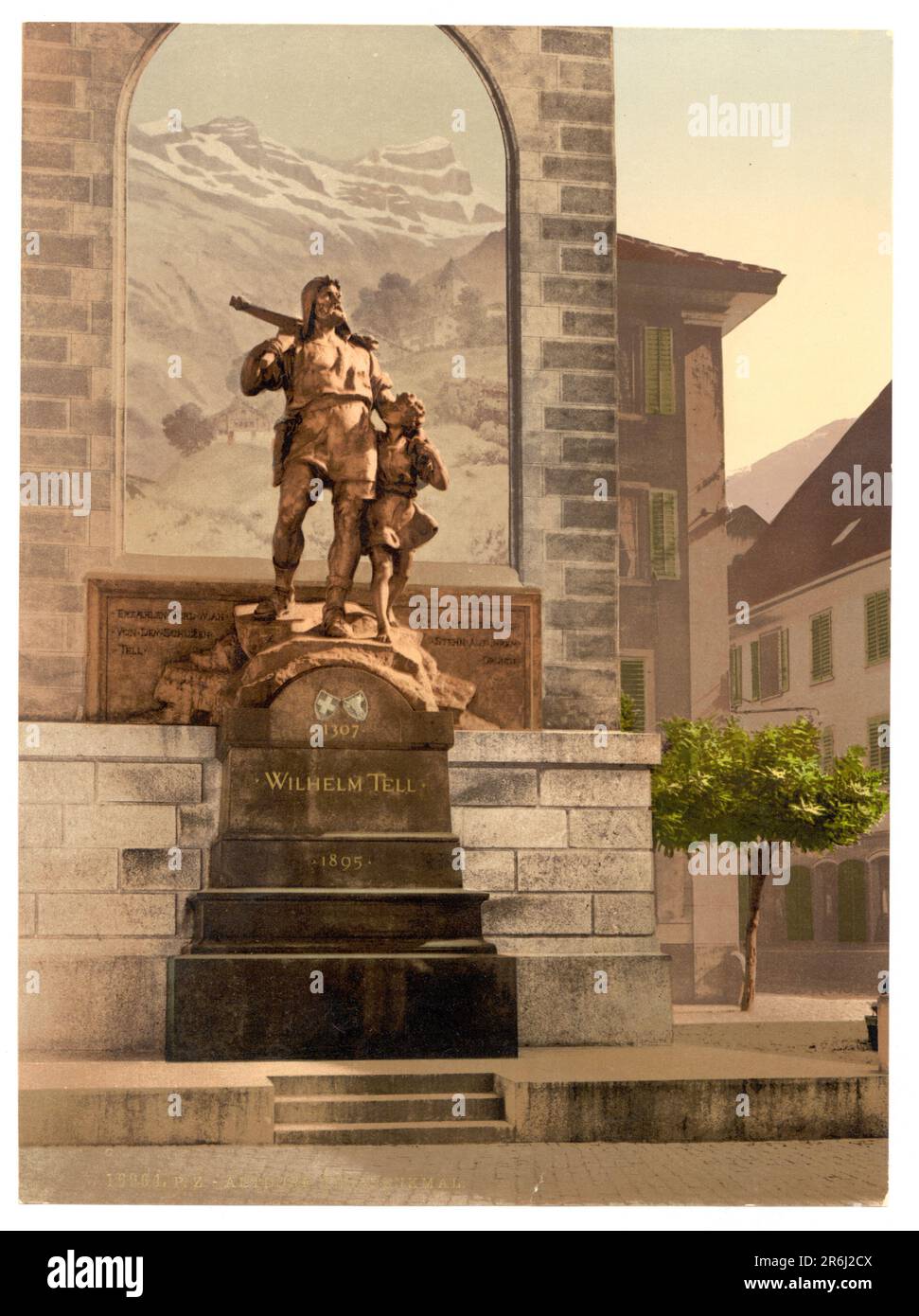 Wilhelm Tell Monument, Altdorf, Uri, Svizzera. Foto Stock