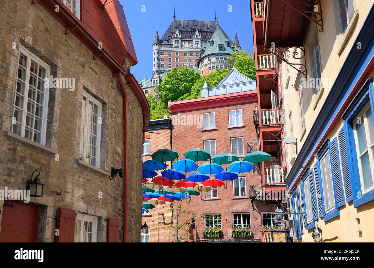 Old Quebec e Frontenac Castle, Canada Foto Stock