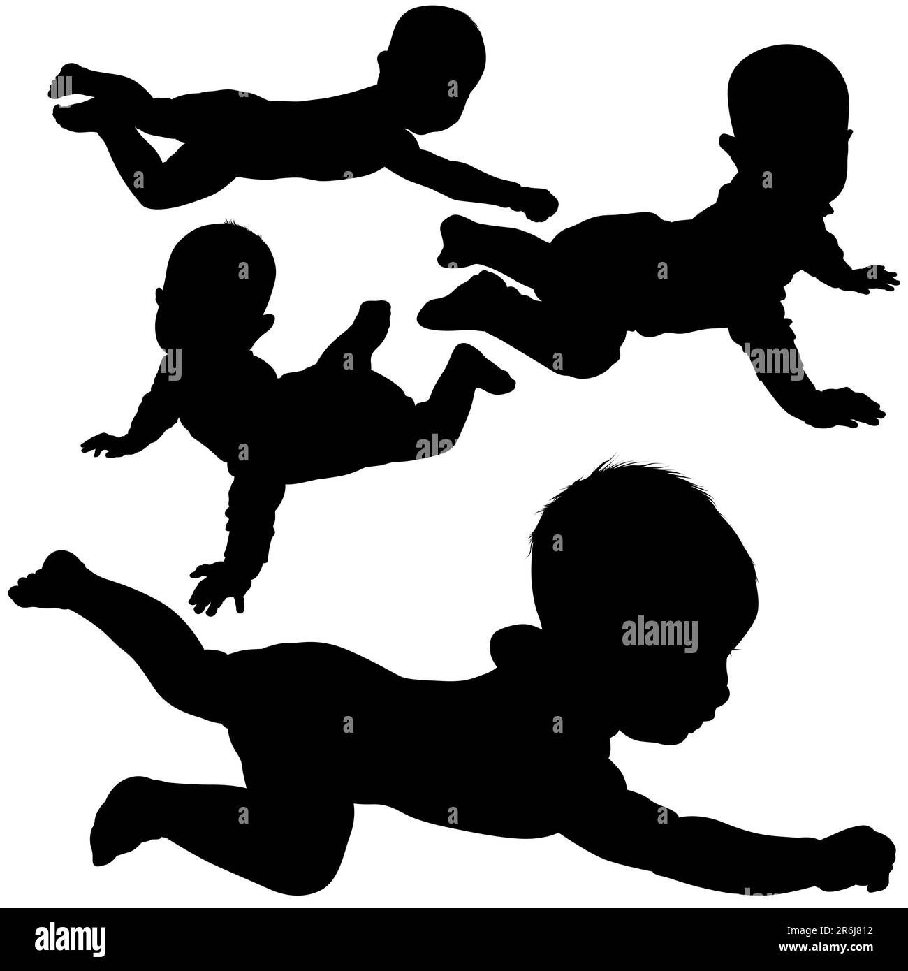 Silhouette - Baby 4 - illustrazioni in bianco e nero ricche di dettagli. Illustrazione Vettoriale