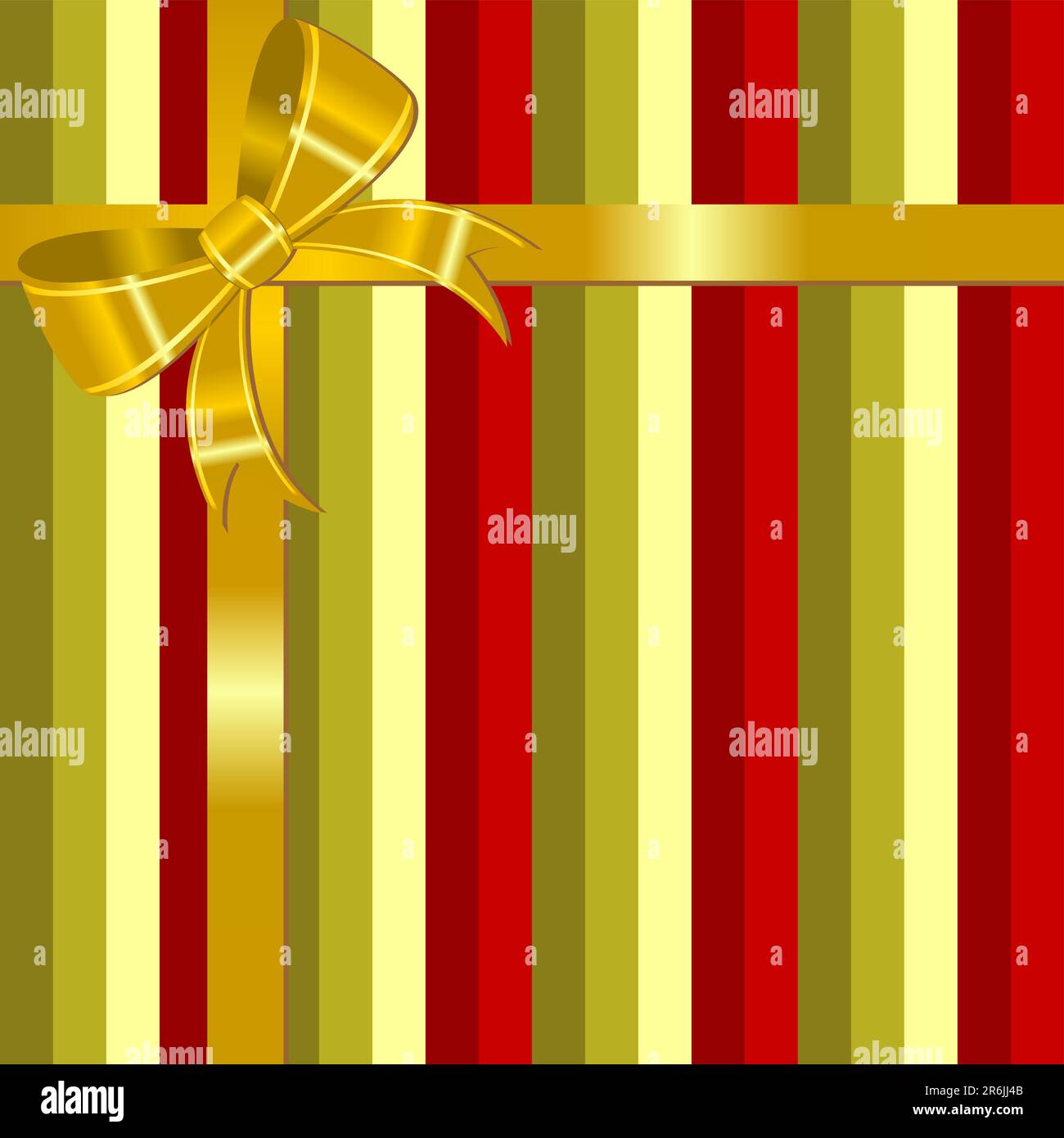 Sfondo quadrato a righe natalizie con fiocco dorato Illustrazione Vettoriale