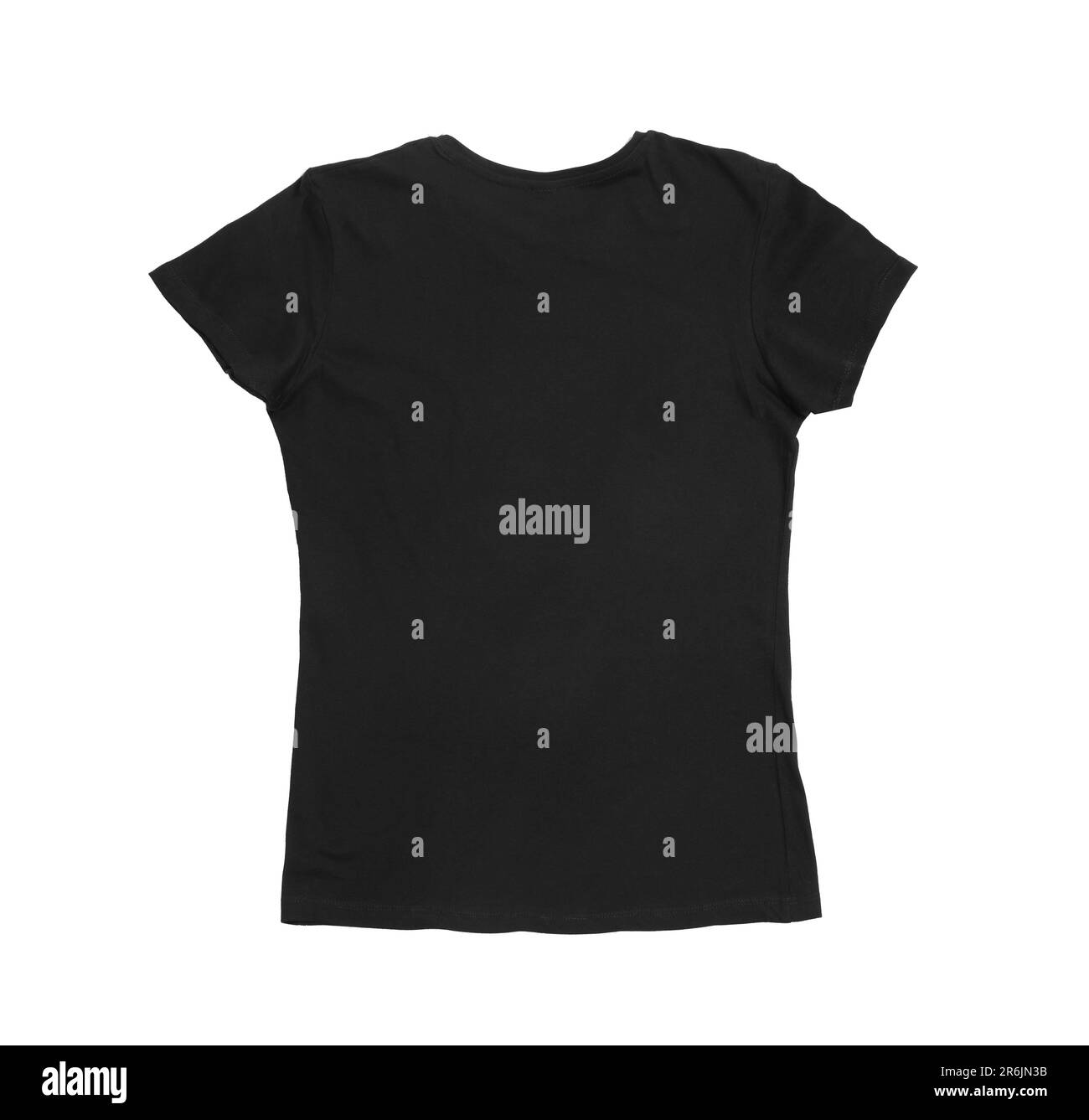 Elegante T-shirt nera femmina isolata sul bianco, vista dall'alto Foto Stock