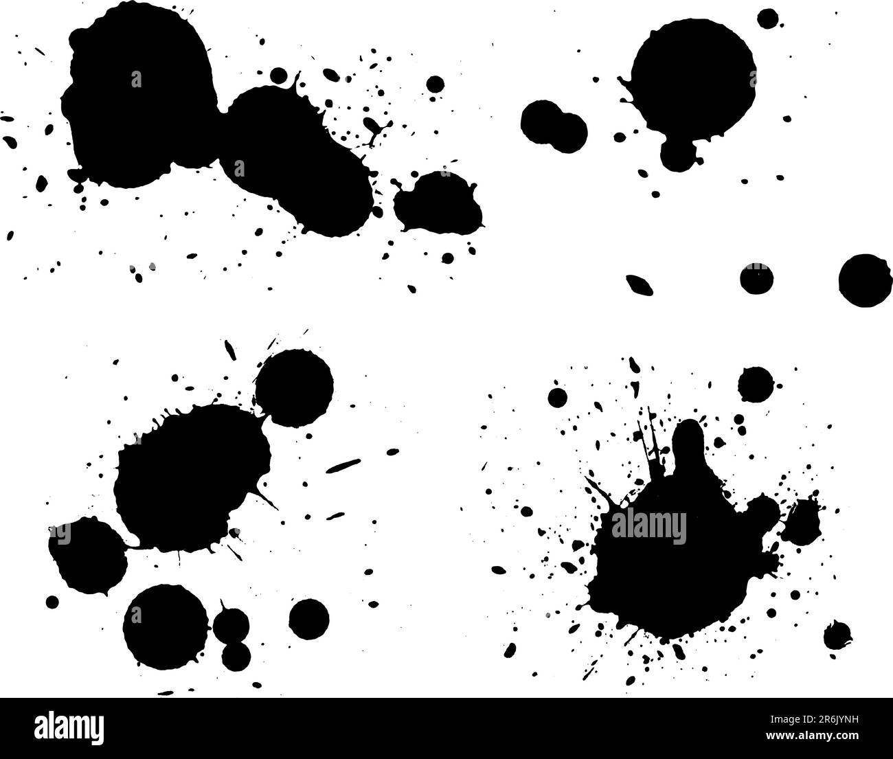 Lo sfondo di 4 Splats nere (vettori isolati) è trasparente e può essere sovrapposto ad altre illustrazioni o immagini. Illustrazione Vettoriale