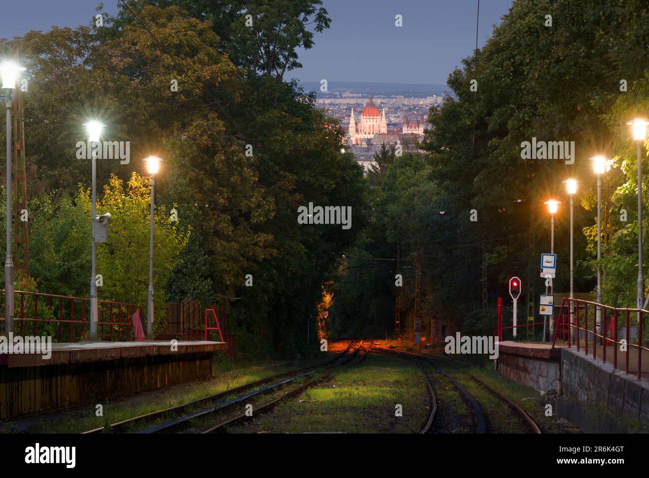 Linea del tram a cremagliera a Budapest Foto Stock