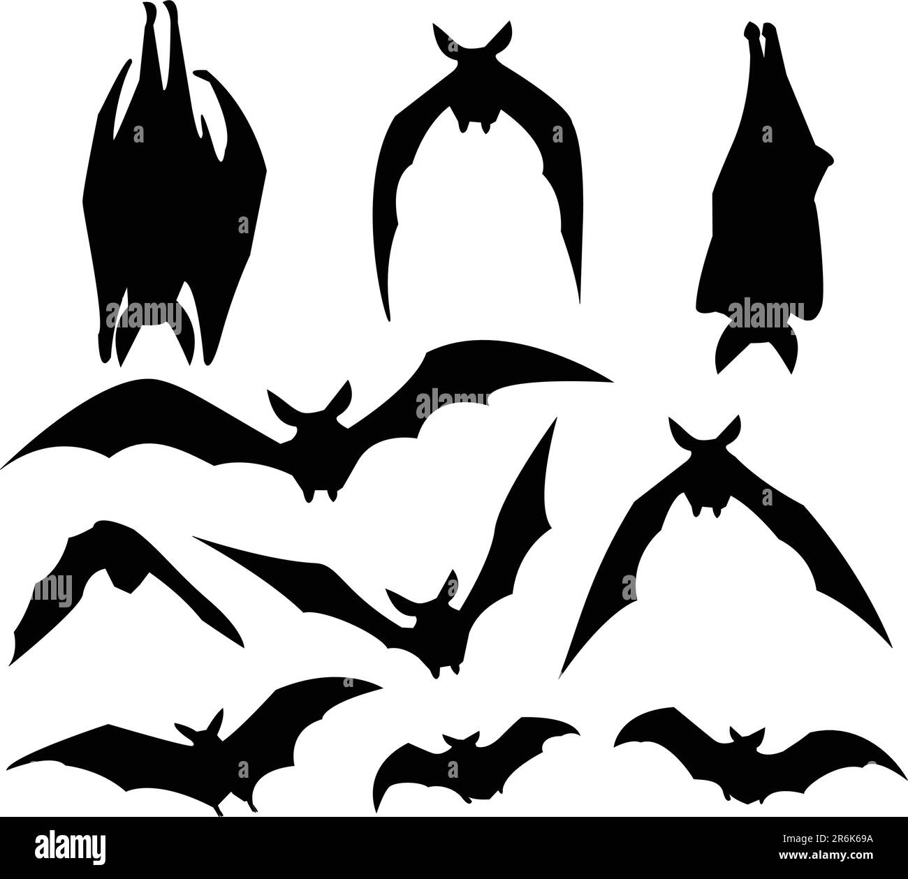 Bat silhouette di vari movimenti, per l'utilizzo di progettazione. Illustrazione Vettoriale