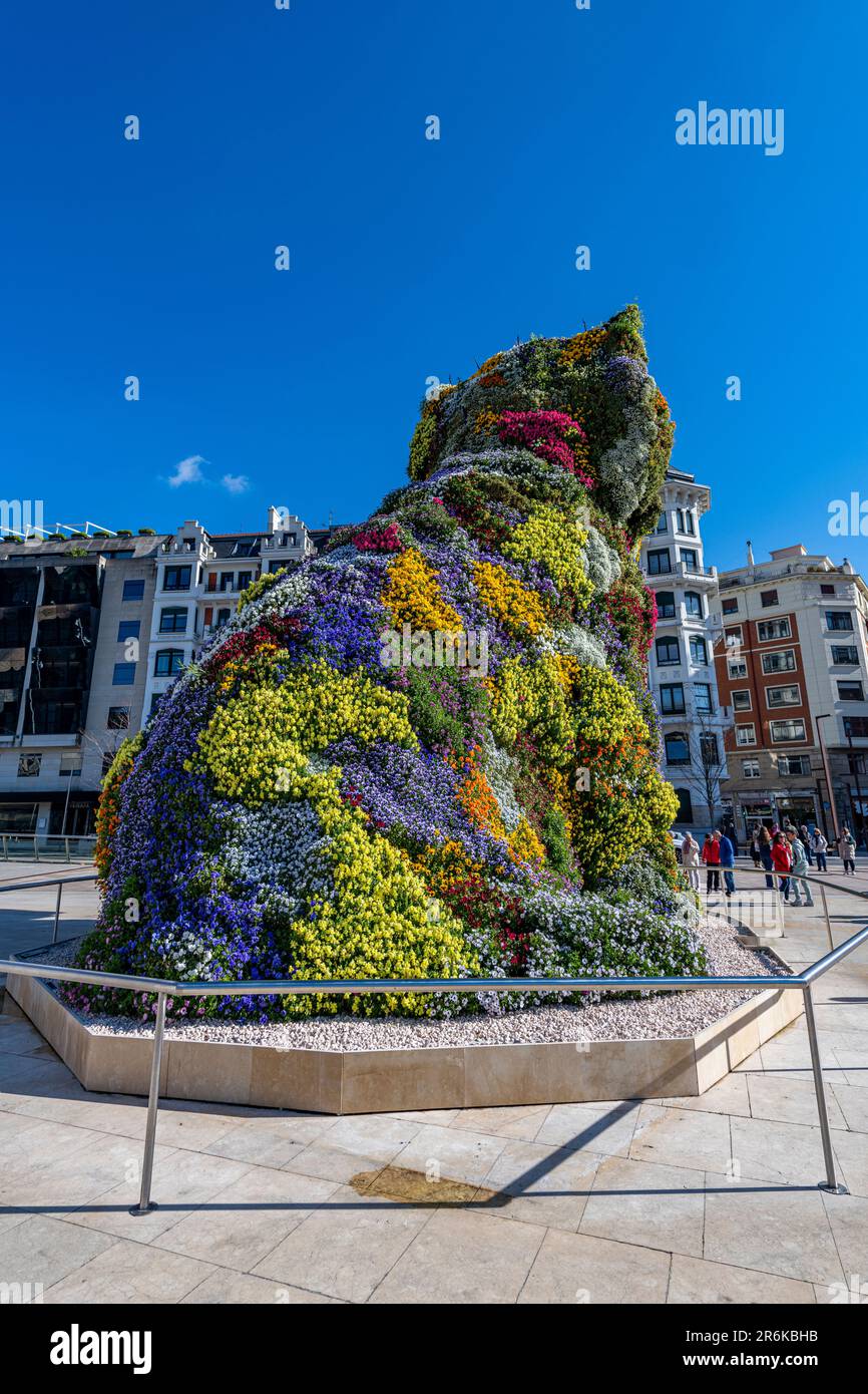 Installazione d'arte Cat Puppy, Museo Guggenheim, Bilbao, Paesi Baschi, Spagna, Europa Foto Stock