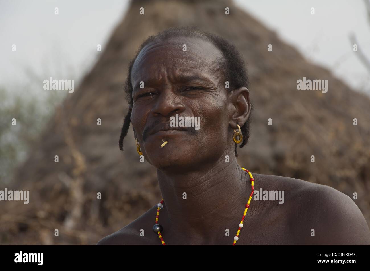 Hamar uomo con piercing labbro, Omo Valley, Sud Etiopia Foto Stock