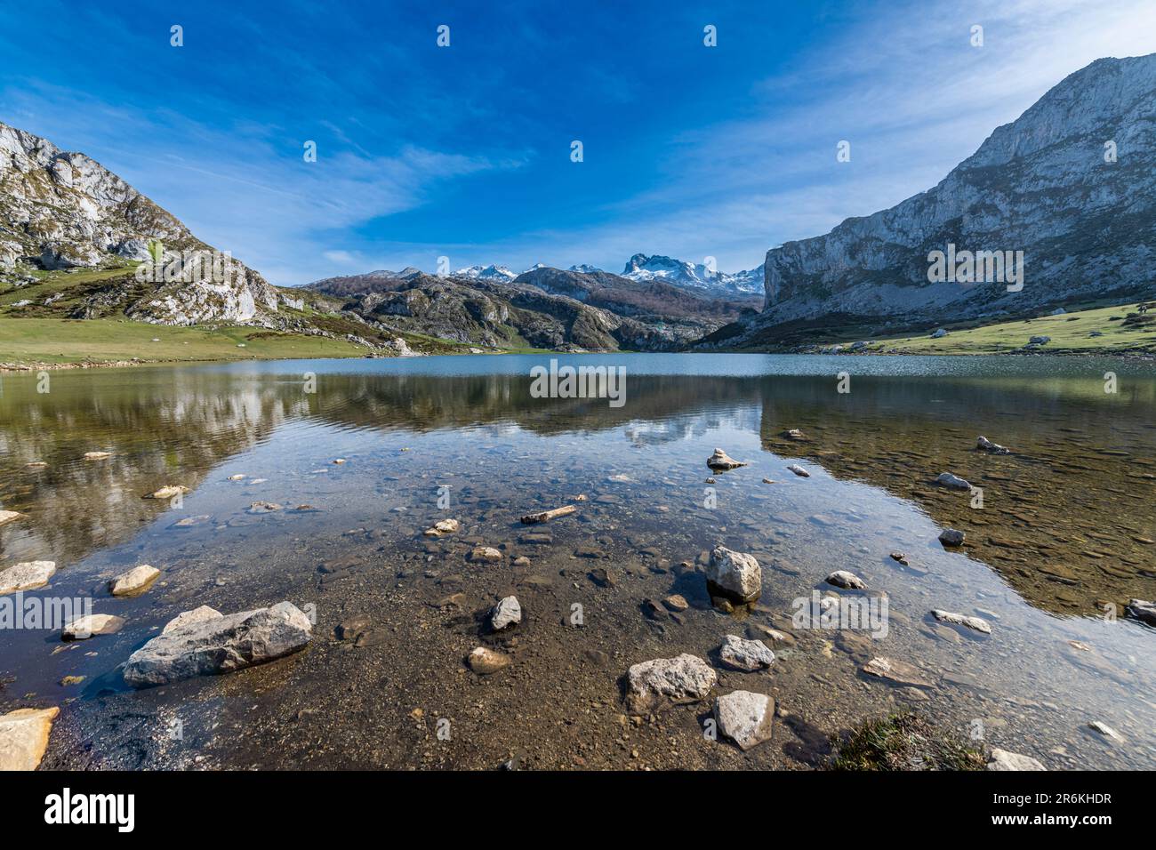 Lago di Covadonga, Parco Nazionale Picos de Europa, Asturie, Spagna, Europa Foto Stock