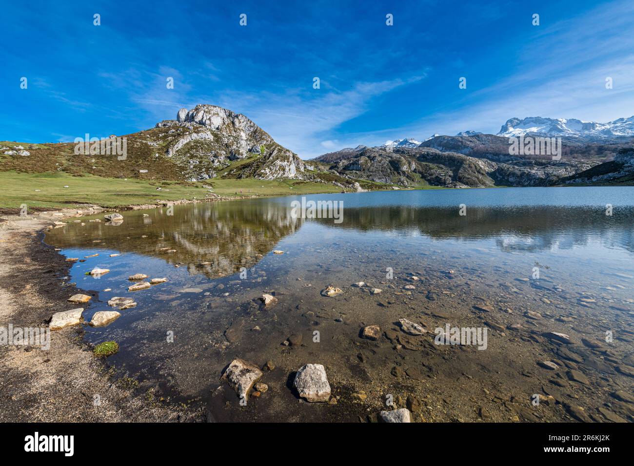 Lago di Covadonga, Parco Nazionale Picos de Europa, Asturie, Spagna, Europa Foto Stock