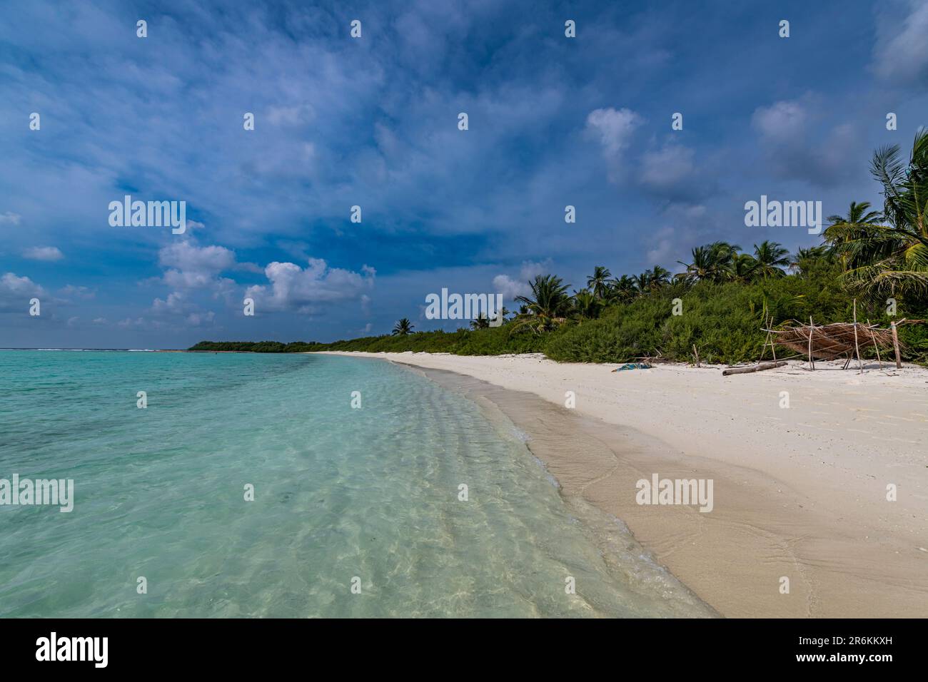 Spiaggia di sabbia bianca, isola di Parali 1, arcipelago Lakshadweep, territorio dell'Unione dell'India, Oceano Indiano, Asia Foto Stock