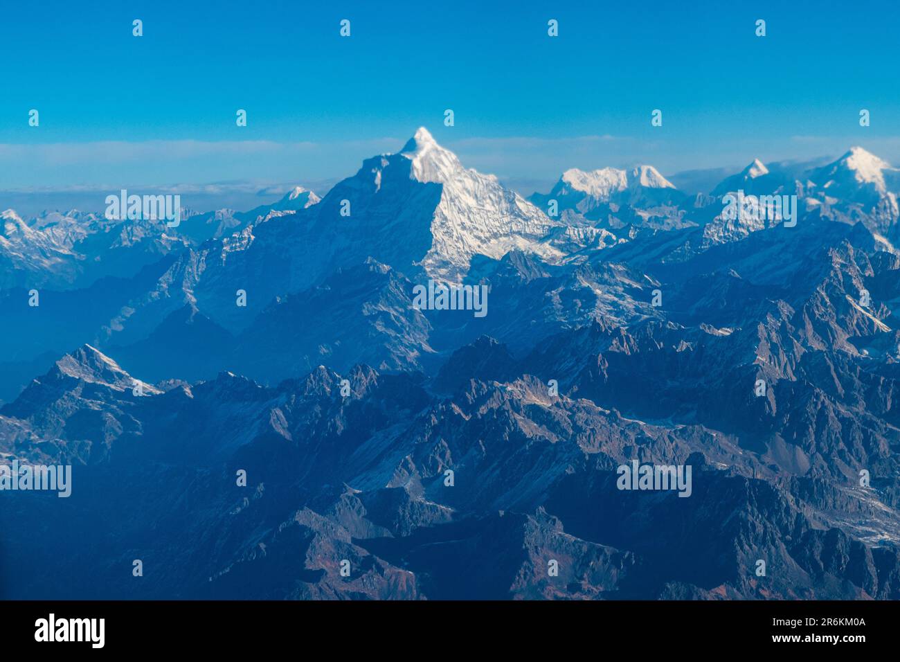 Antenna della catena montuosa Himalayana intorno al Monte Everest, Nepal, Asia Foto Stock