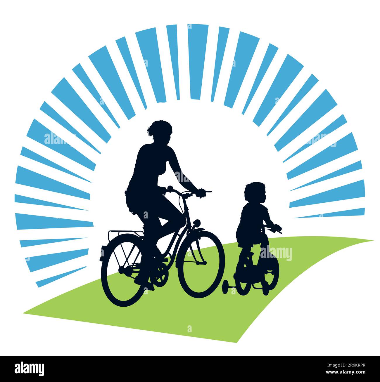 Una gita estiva in bicicletta per madre e bambino. Illustrazione Vettoriale