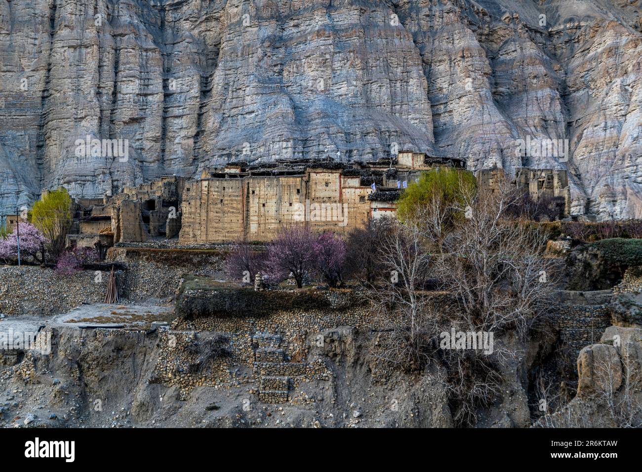 Antico palazzo nel remoto villaggio di Tetang, Regno di Mustang, Himalaya, Nepal, Asia Foto Stock