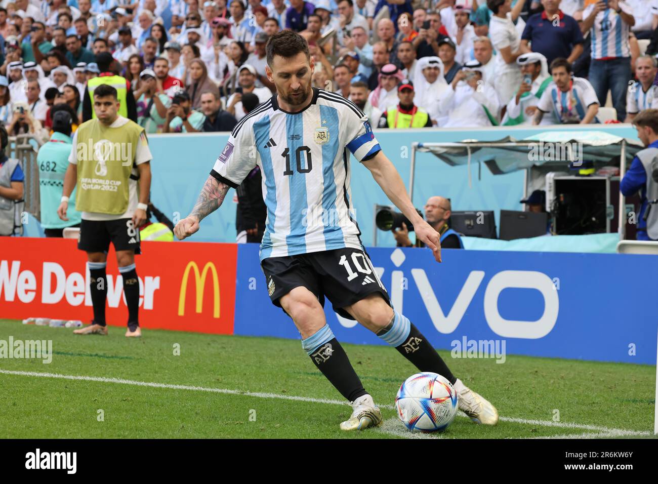 Lusail, Qatar, 22 novembre 2022. Leo messi in azione durante la partita tra la Nazionale Argentina vs. Nazionale Arabia Saudita, partita 8 FIFA W. Foto Stock