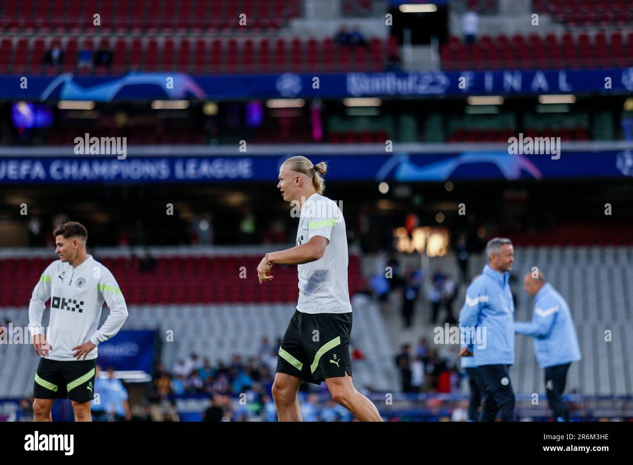 Istanbul, Turchia. 09th giugno, 2023. Erling Haaland di Manchester City visto durante una sessione di allenamento allo Stadio Olimpico di Atatürk in vista della finale della UEFA Champions League 2022/23. (Foto di Mohammad Javad Abjoushak/SOPA Images/Sipa USA) Credit: Sipa USA/Alamy Live News Foto Stock