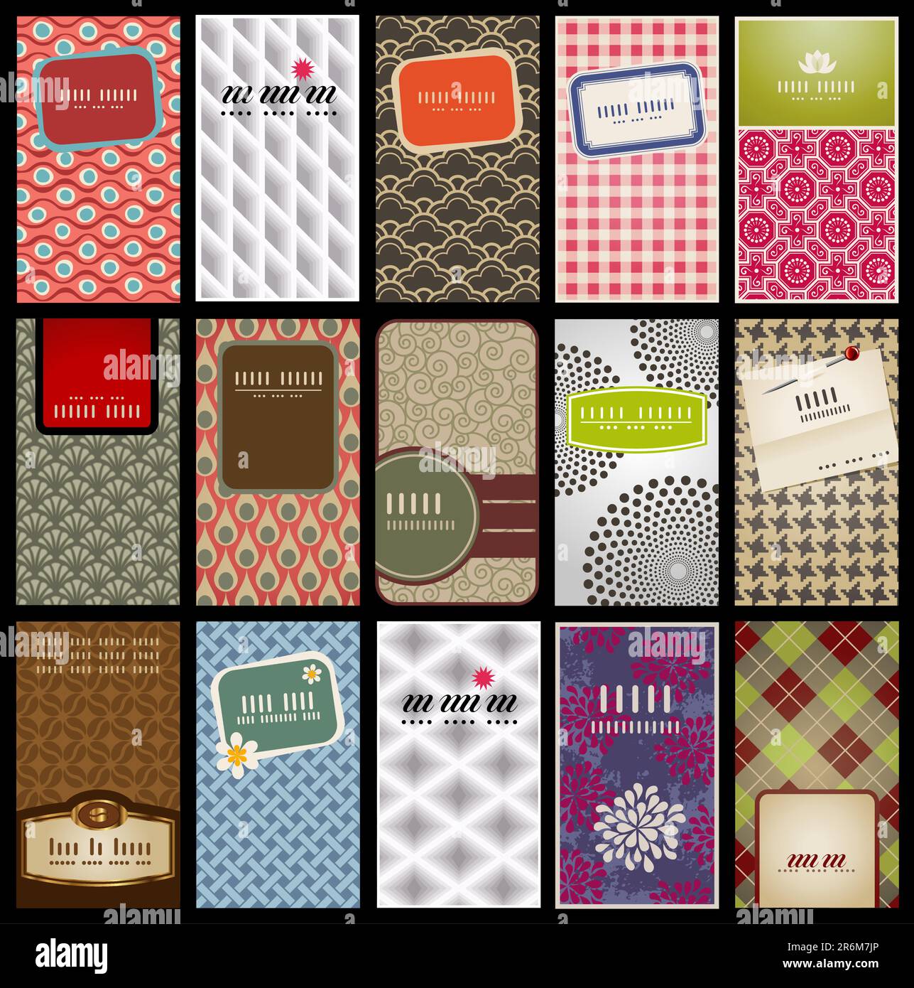 set di 15 modelli di biglietti da visita verticali basati su modelli senza interruzioni Illustrazione Vettoriale