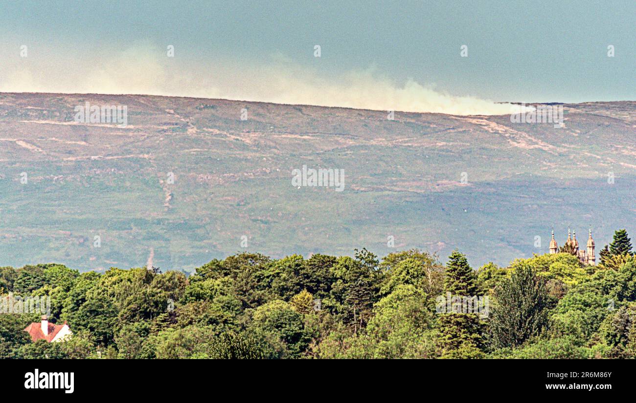 Glasgow, Scozia, Regno Unito 10th giugno 2023. 5 il quinto giorno vede i venti ricominciare il fuoco come Wildfire in campeggio ha caduto le colline nel nord della città che possono essere viste da tutta la città ricomincia come quello che è entrato in un quarto giorno e scomparso come nubi di fumo apparso questo pomeriggio e. Continuò a crescere apparendo sui sobborghi di Milngavie e bearsden. Credit Gerard Ferry/Alamy Live News Foto Stock