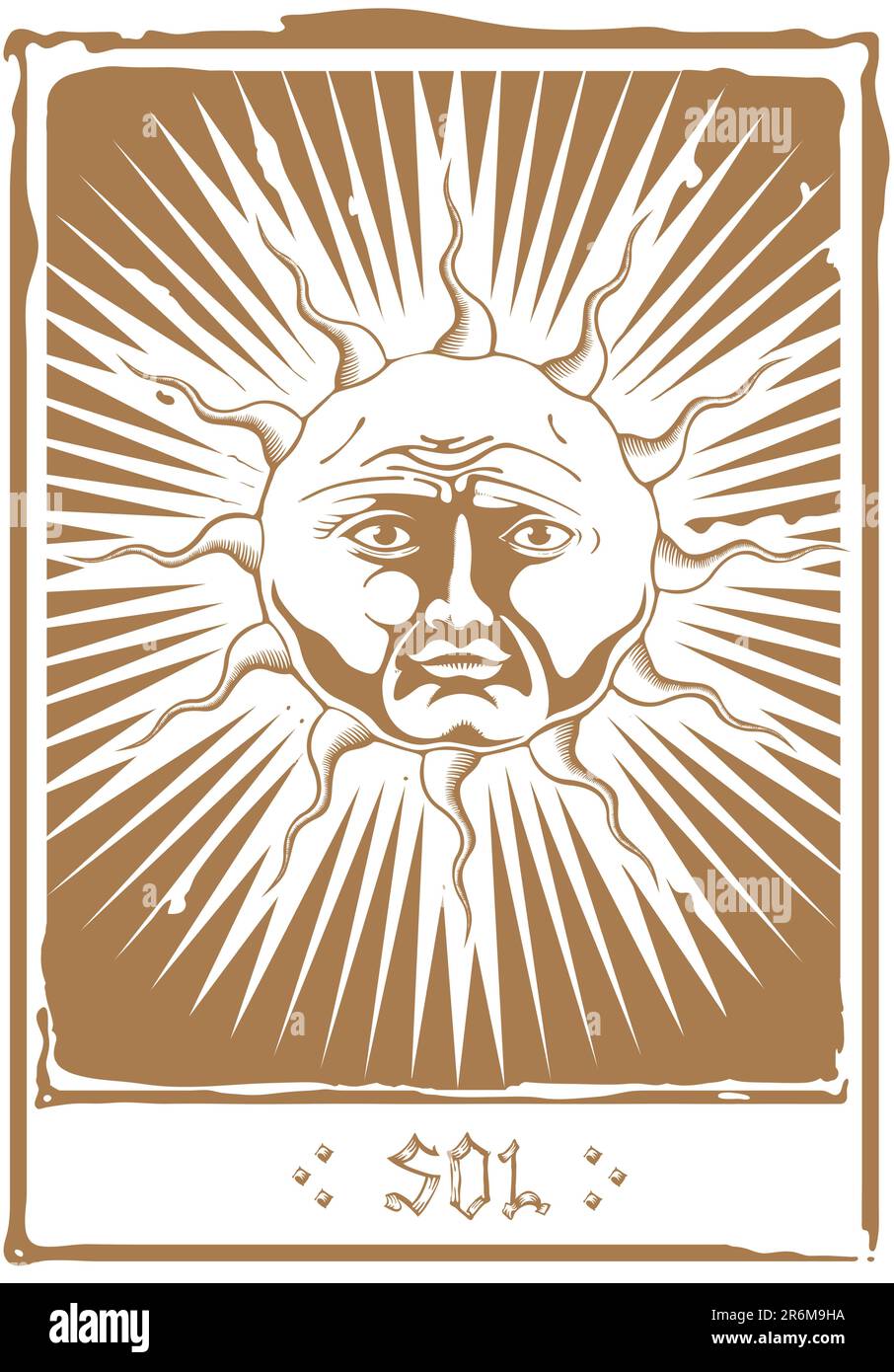 Una carta di tarocchi con il simbolo del Sole. O solo simbolo astrologico, occulto del sole o... Sol Invictus. Illustrazione Vettoriale