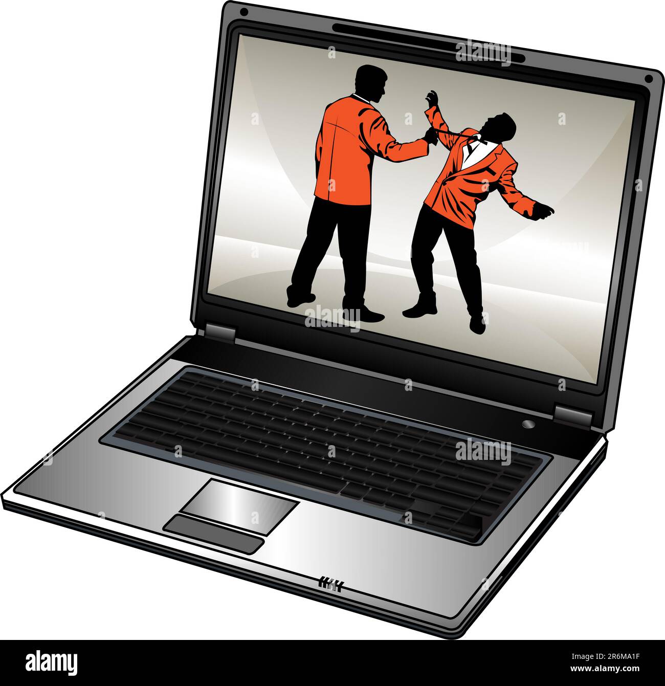 Silhouette vettoriale di uomo d'affari e notebook aperto Illustrazione Vettoriale