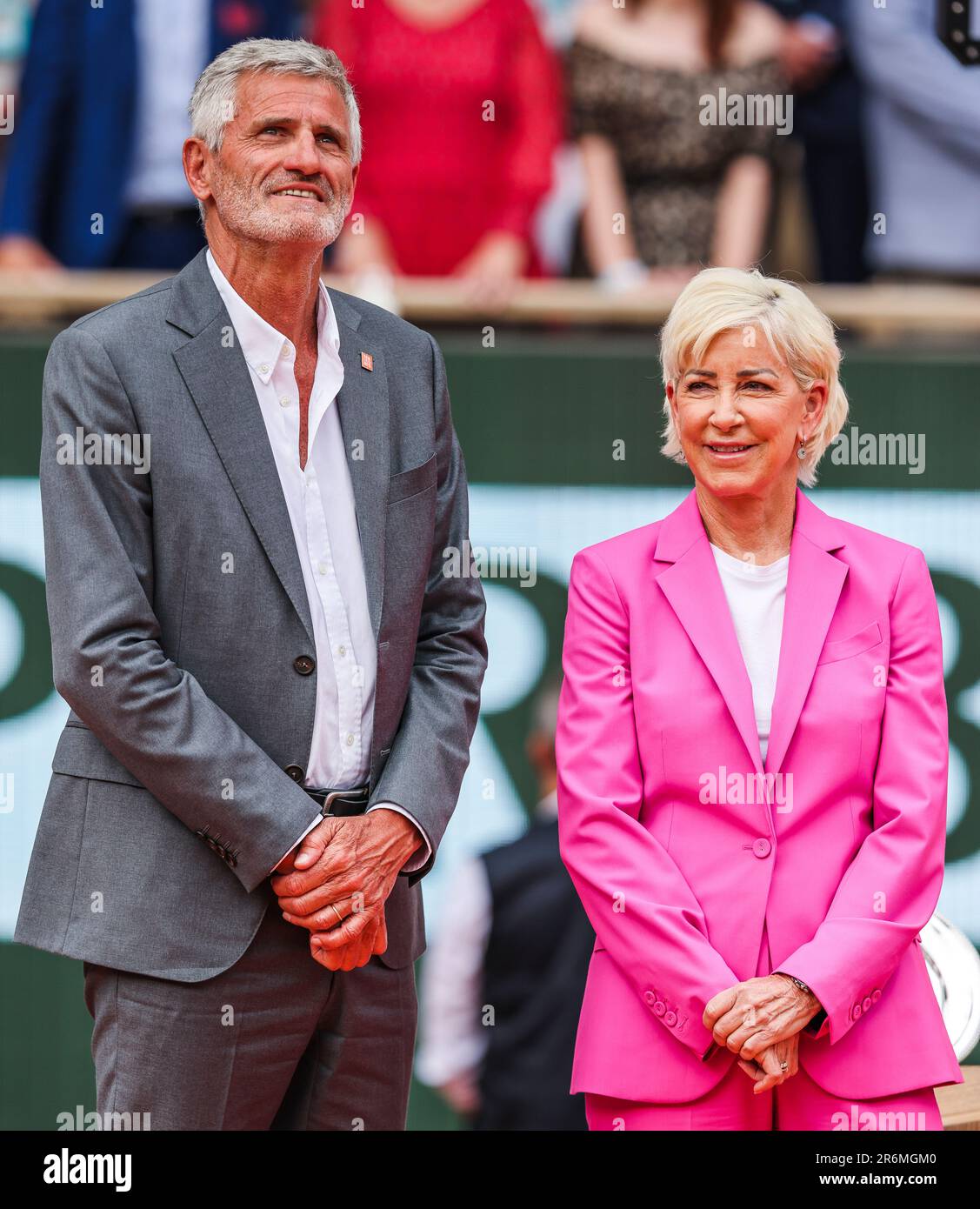 Parigi, Francia. 10 giugno 2023. Gilles Moretton e Chris Evert al torneo di tennis del grande Slam Open di Francia 2023 a Roland Garros, Parigi, Francia. Frank Molter/Alamy Live news Foto Stock
