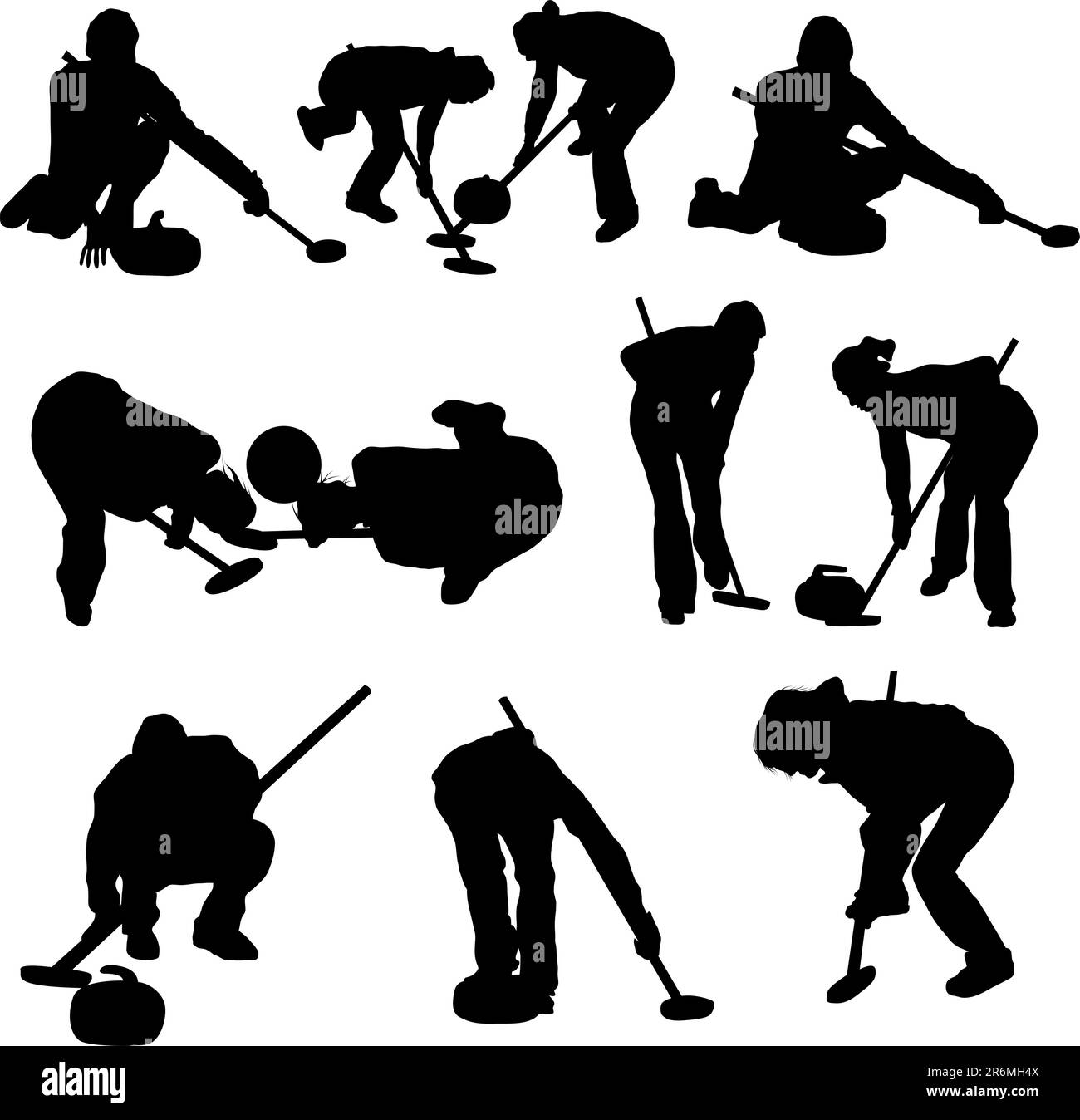Silhouette di Curling set design per l'uso. Illustrazione Vettoriale. Illustrazione Vettoriale