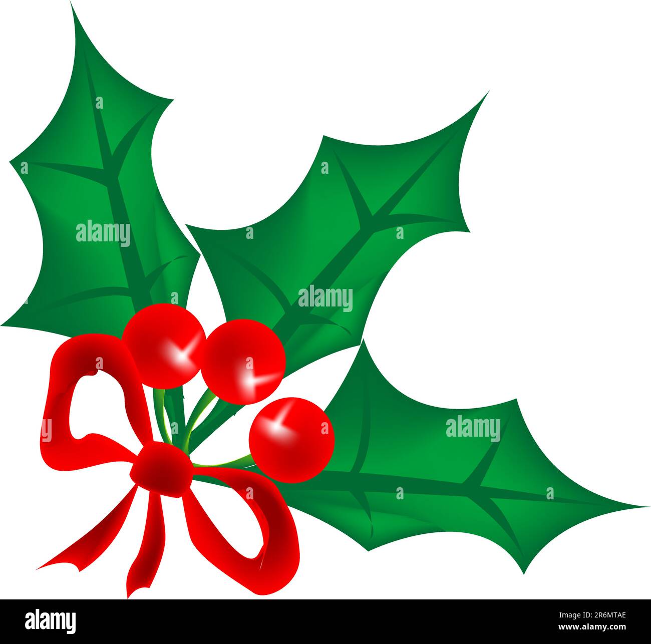 foglie di holly e bacche legate insieme con un nastro rosso Illustrazione Vettoriale