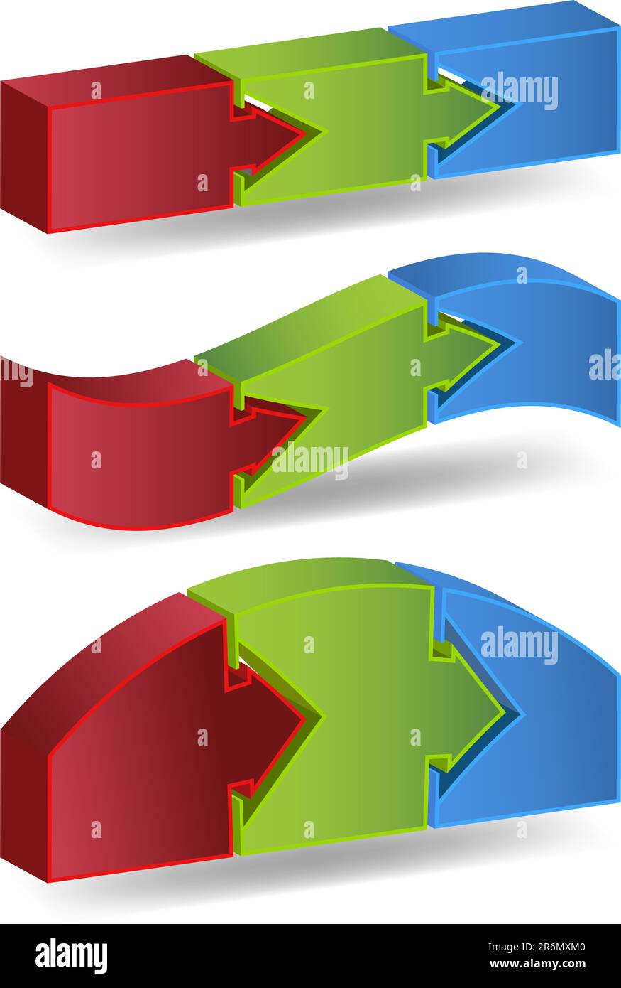 Diagramma 3D che mostra un evento trifase in diversi stili. Illustrazione Vettoriale