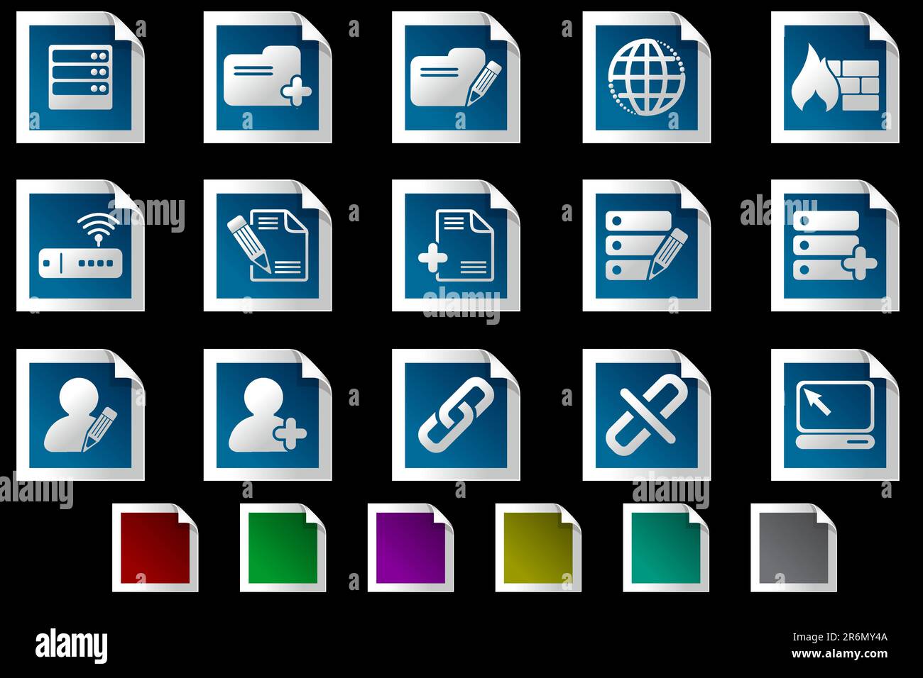 Icone database e rete serie di cornici fotografiche Illustrazione Vettoriale