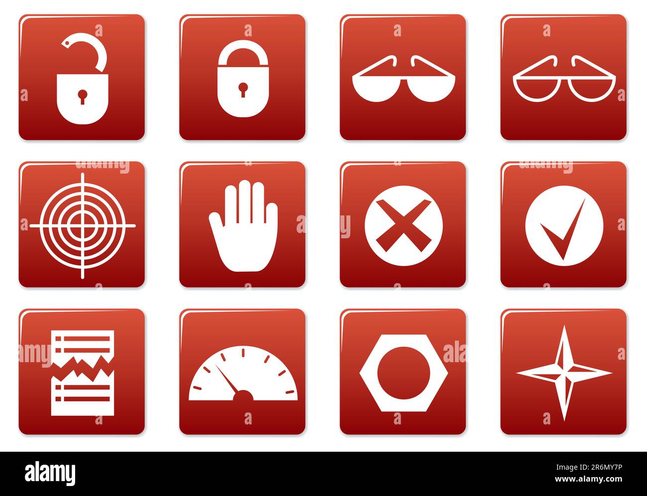 Set di icone quadrate del gadget. Rosso - tavolozza bianca. Illustrazione vettoriale. Illustrazione Vettoriale