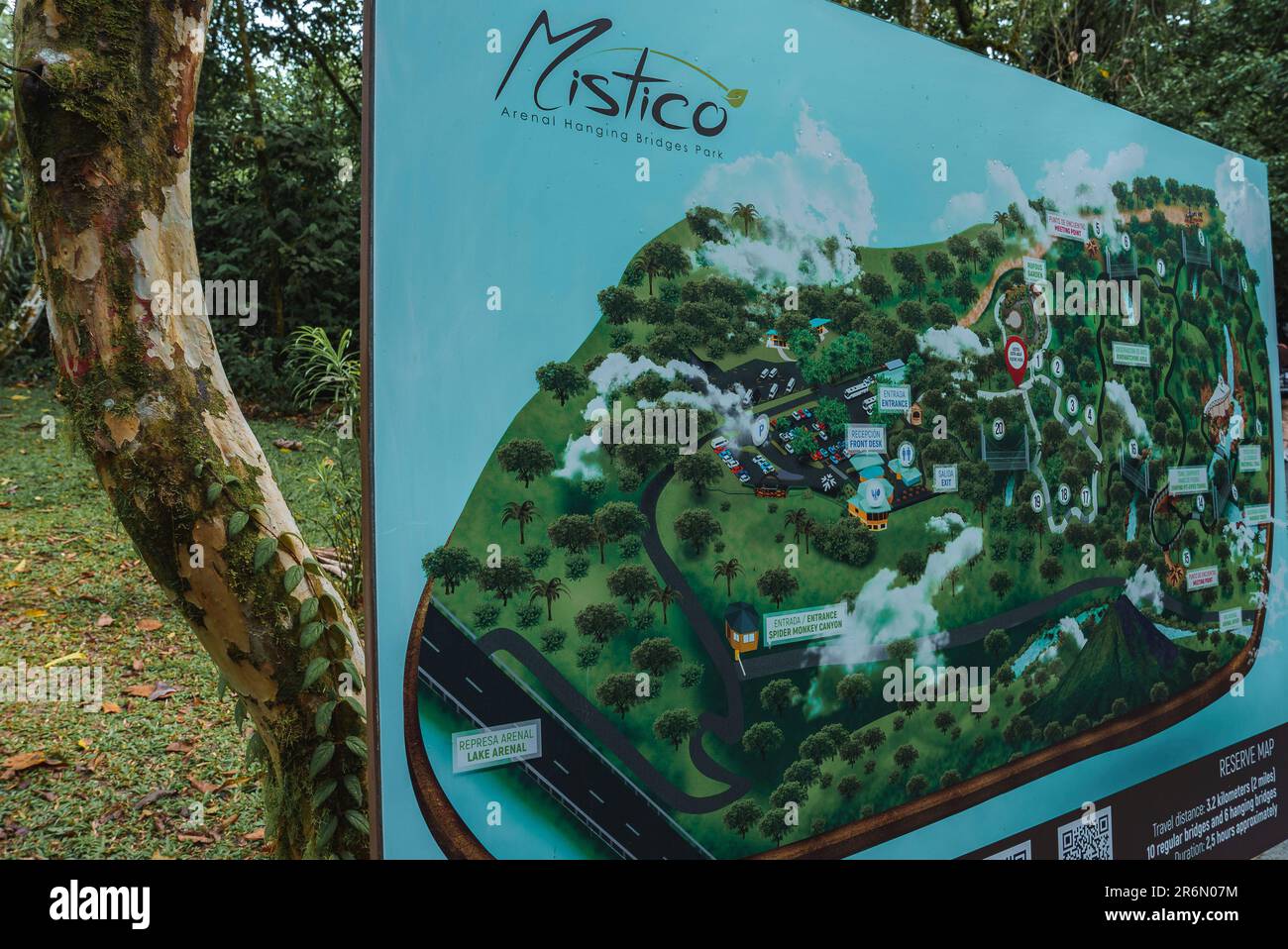 Cartografia con pianta dettagliata del parco del ponte sospeso del misico arenal Foto Stock