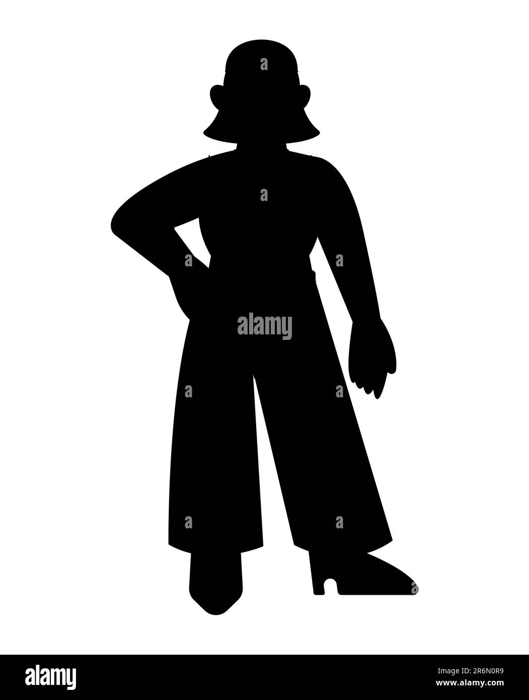 Silhouette nera di una donna d'affari, una donna d'affari con capelli corti in piedi, carattere cartoon, vettore isolato su sfondo bianco Illustrazione Vettoriale
