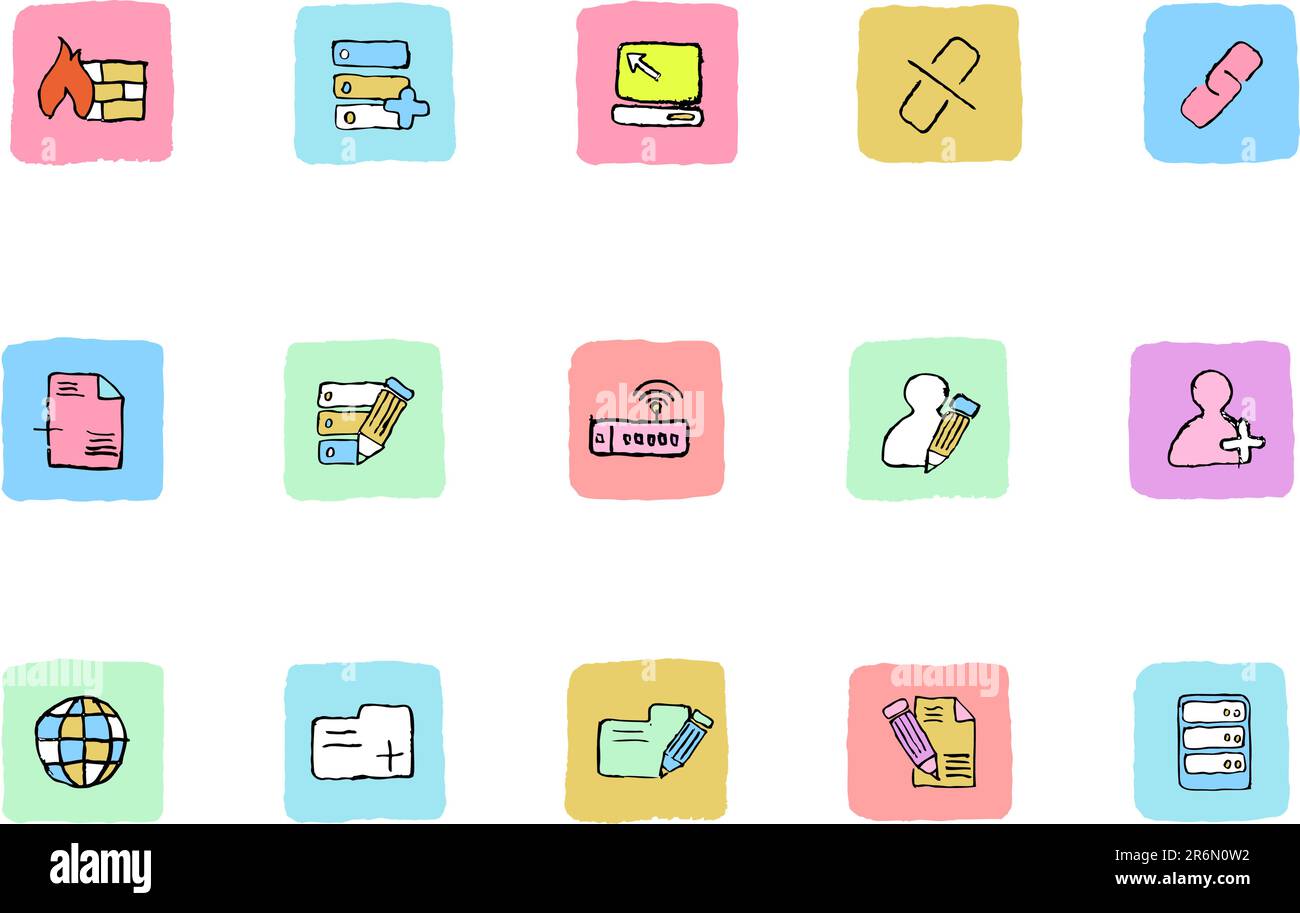 Icone database e rete colore fresco Illustrazione Vettoriale