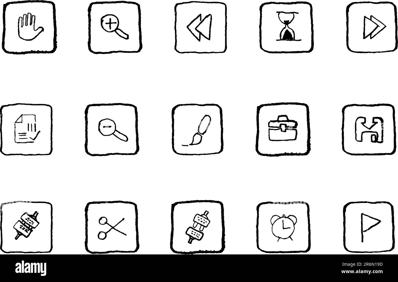 Barra degli strumenti e icone interfaccia riga grunge Illustrazione Vettoriale