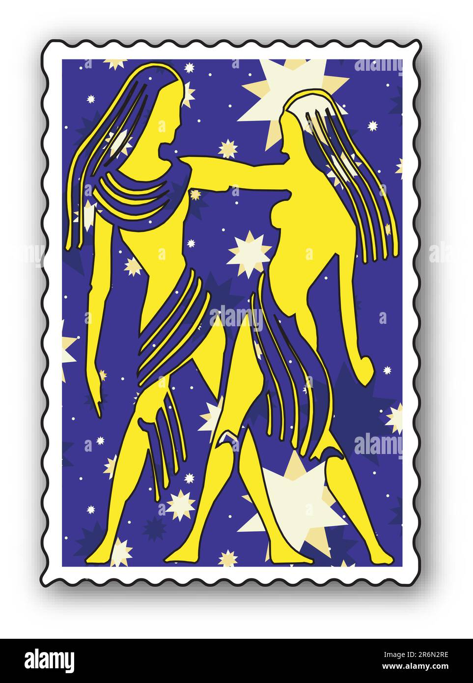 Francobollo con Zodiaco - gemelli Illustrazione Vettoriale